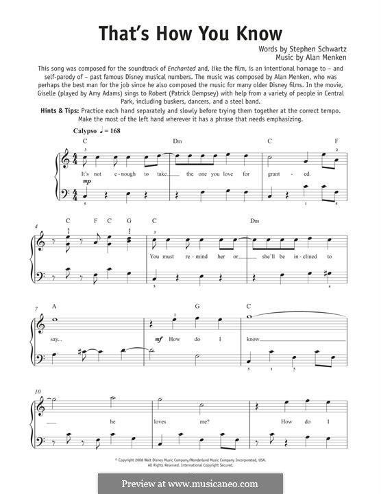 That's How You Know (from Enchanted): Für Klavier by Alan Menken