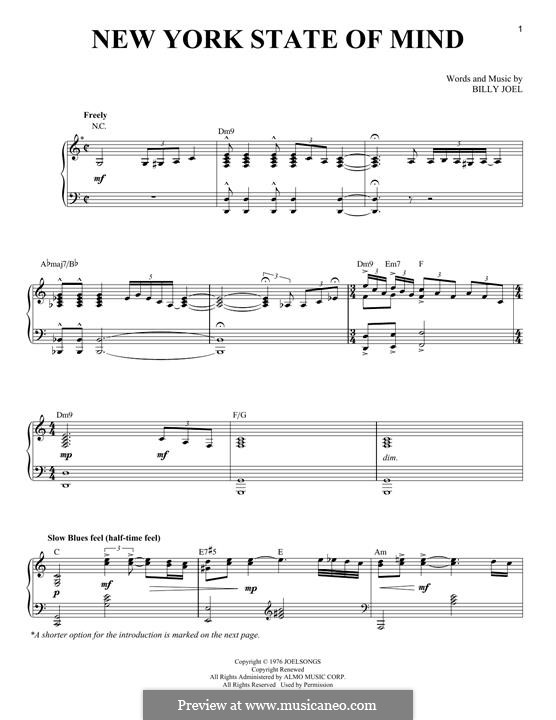 New York State of Mind: Für Stimme und Klavier by Billy Joel