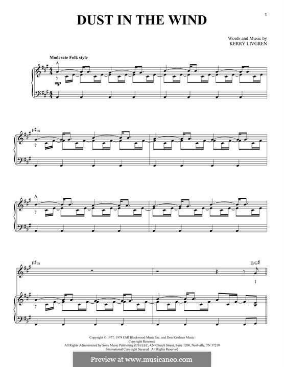 Dust in the Wind (Kansas): Für Stimme und Klavier by Kerry Livgren