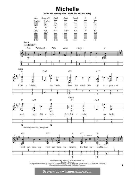 Michelle (The Beatles), for One Instrument: For mandolin by John Lennon, Paul McCartney