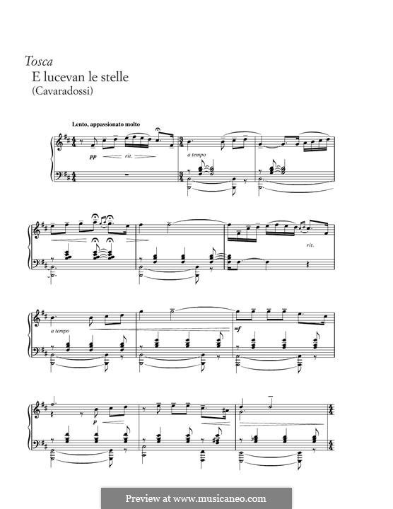 Tosca: E lucevan le stelle, for piano by Giacomo Puccini