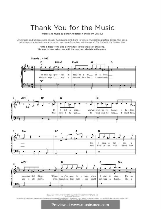 Thank You for the Music (ABBA): Für Klavier by Benny Andersson, Björn Ulvaeus