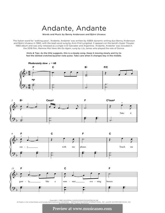 Andante, Andante (ABBA): Für Klavier by Benny Andersson, Björn Ulvaeus