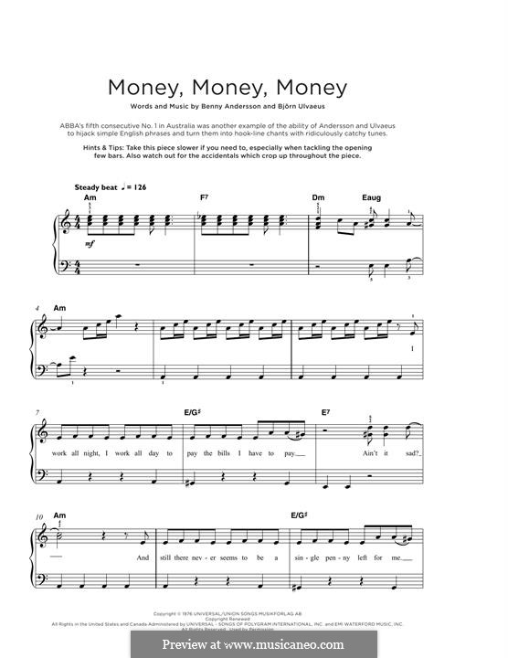 Money, Money, Money (ABBA): Für Klavier by Benny Andersson, Björn Ulvaeus