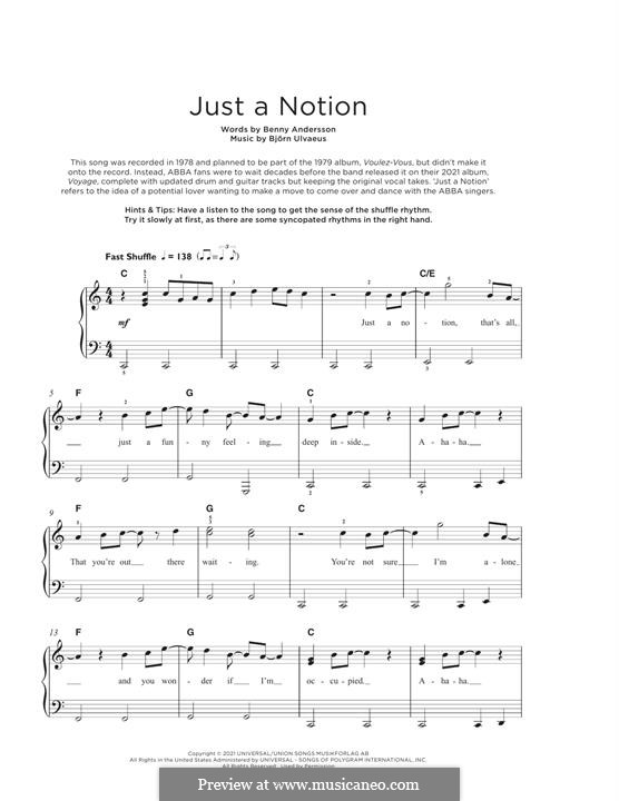 Just A Notion (ABBA): Für Klavier by Benny Andersson, Björn Ulvaeus