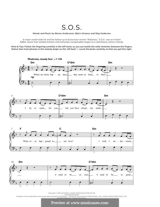 S.O.S. (ABBA): Für Klavier by Benny Andersson, Björn Ulvaeus, Stig Anderson