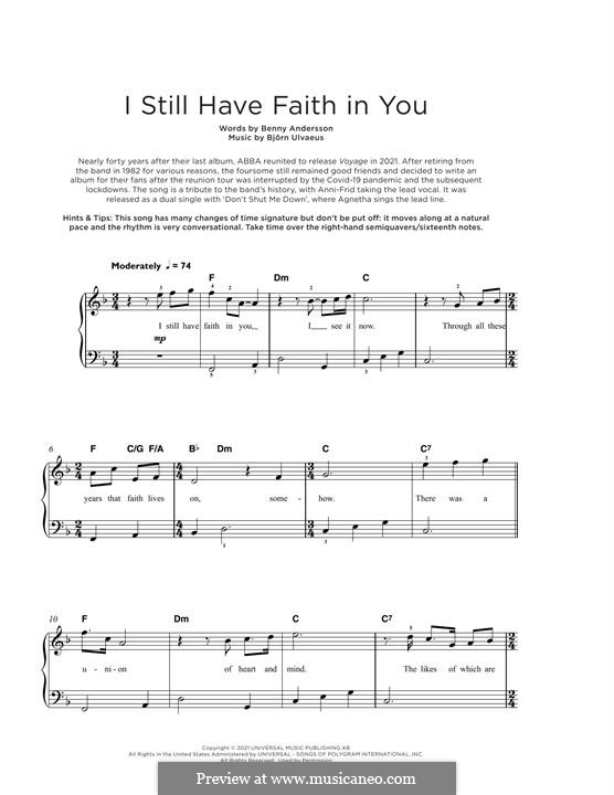 I Still Have Faith In You (ABBA): Für Klavier by Benny Andersson, Björn Ulvaeus
