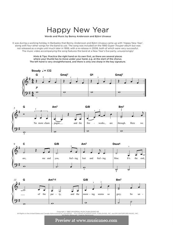 Happy New Year (ABBA): Für Klavier by Benny Andersson, Björn Ulvaeus