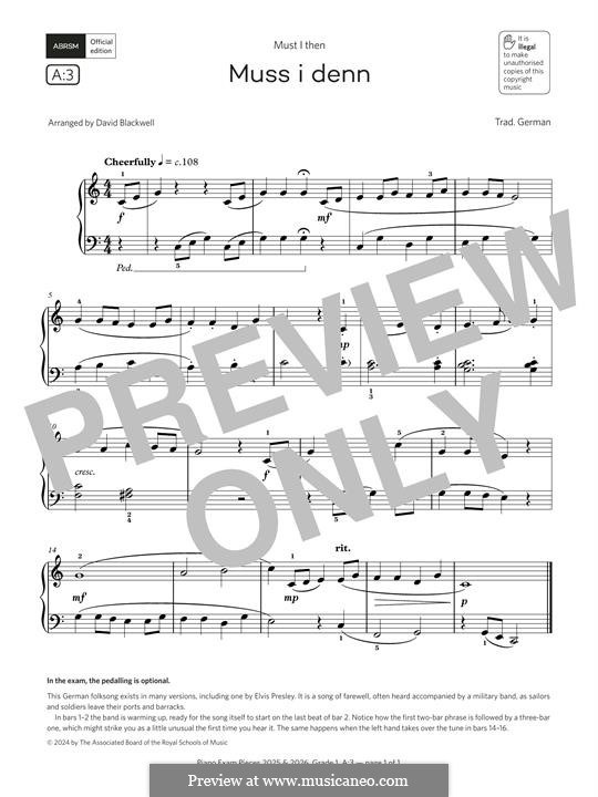 Muss ich denn zum Städtele 'naus: Für Klavier by folklore