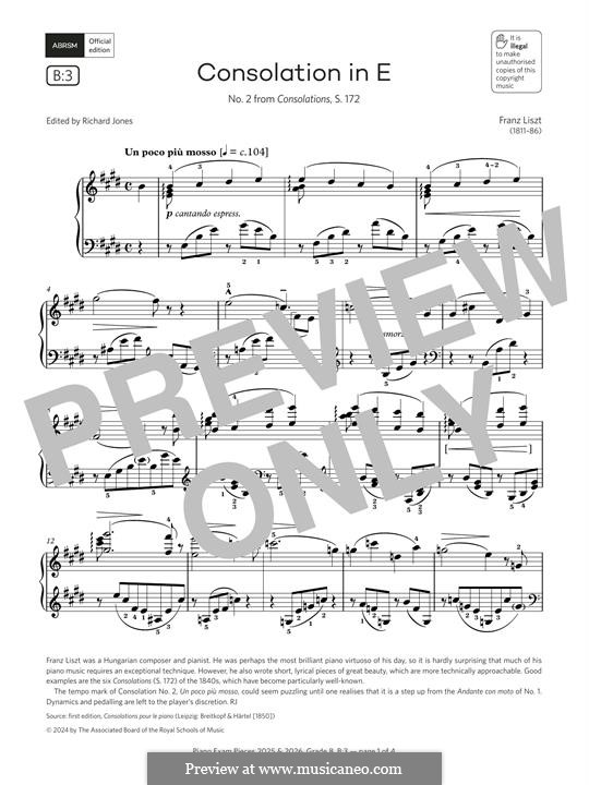 Consolations, S.172: No.2 in E Major by Franz Liszt