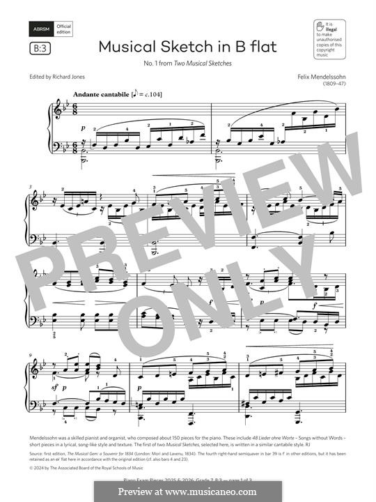Musical Sketch in B flat: Musical Sketch in B flat by Felix Mendelssohn-Bartholdy