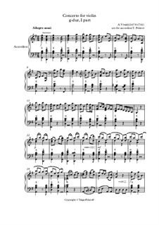 10 Concertos for Violin, Strings and Cembalo, Op.7: Concerto No.8. Version for accordion (Movement I), RV 299 by Antonio Vivaldi