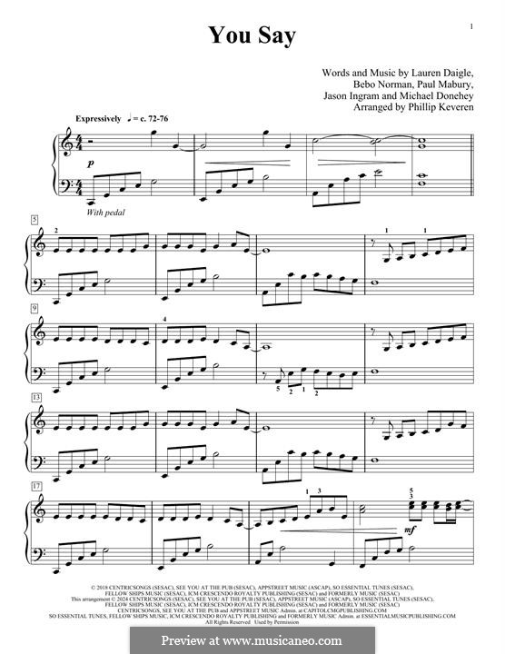 You Say: Für Klavier by Jason David Ingram, Paul Mabury, Lauren Daigle