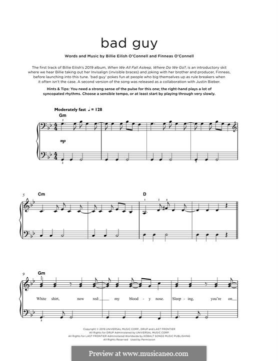 Bad Guy: Für Klavier by Finneas O'Connell, Billie Eilish