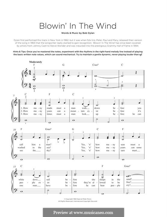 Blowin' in the Wind: Für Klavier by Bob Dylan