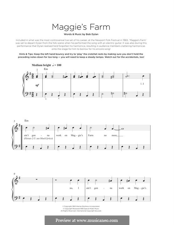 Maggie's Farm: Für Klavier by Bob Dylan
