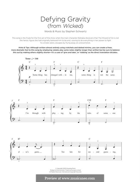 Defying Gravity (from the Broadway Musical Wicked): Für Klavier by Stephen Schwartz