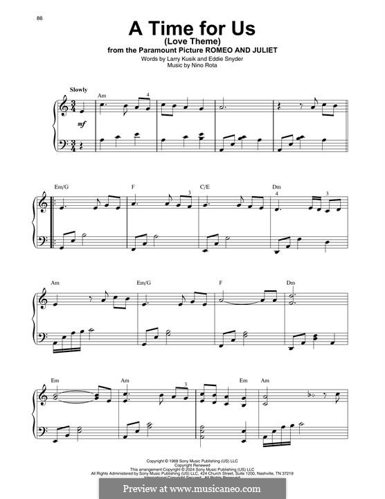A Time for Us (Love Theme from Romeo and Juliet): For harp by Nino Rota