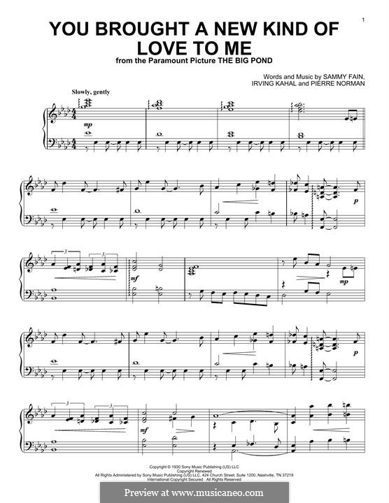 You Brought a New Kind of Love to Me (Frank Sinatra): Für Klavier by Irving Kahal, Pierre Norman Connor, Sammy Fain