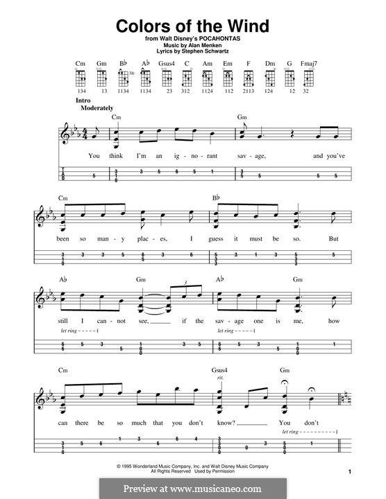 Colors of the Wind (from Pocahontas): For mandolin by Alan Menken