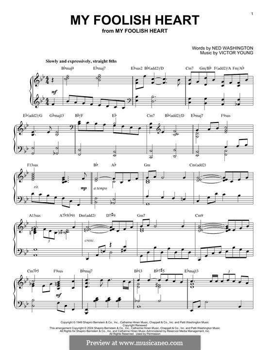 My Foolish Heart: Für Klavier by Victor Young