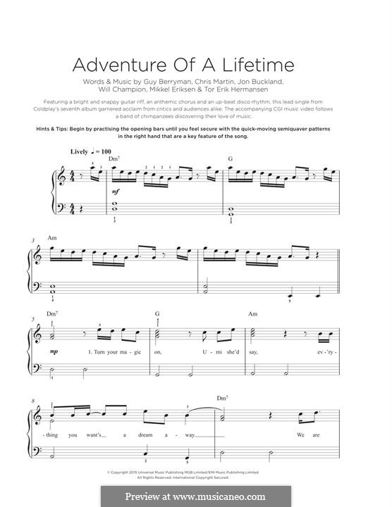 Adventure of a Lifetime (Coldplay): Für Klavier by Chris Martin, Guy Berryman, Jonny Buckland, Will Champion