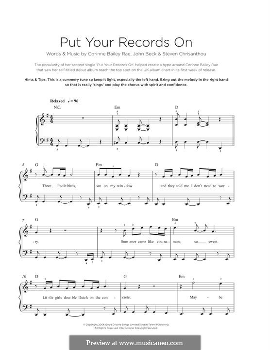 Put Your Records on (Corinne Bailey Rae): Für Klavier by John Beck, Steven Chrisanthou
