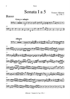 Sechs Sonaten für Streicher und Basso Continuo, Op.2: Vollständiger Satz – Basso Continuo Stimme by Tomaso Albinoni