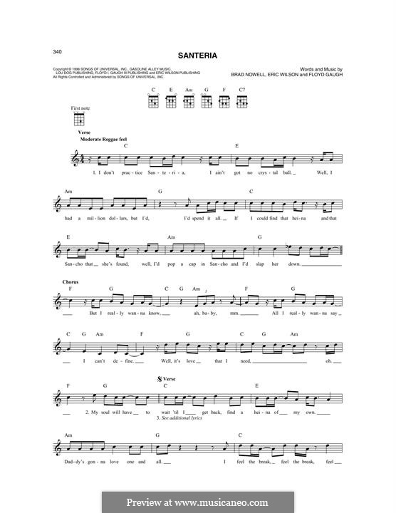 Santeria (Sublime): For mandolin by Brad Nowell, Eric Wilson, Floyd Gaugh