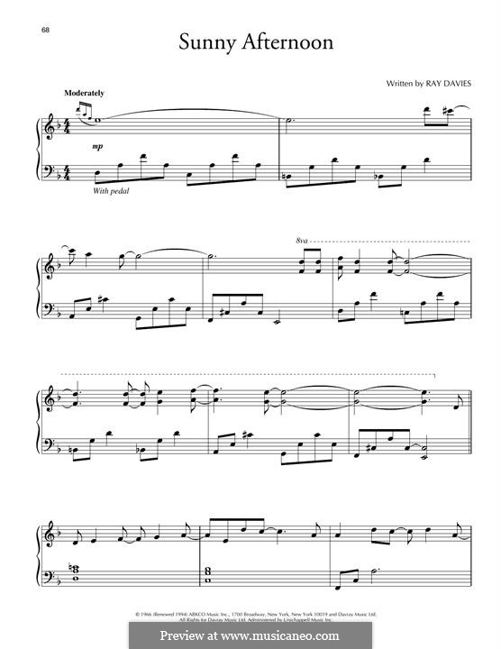 Sunny Afternoon (The Kinks): Für Klavier (David Lanz) by Ray Davies