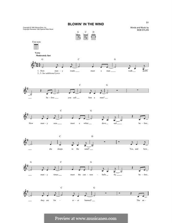 Blowin' in the Wind: For mandolin by Bob Dylan