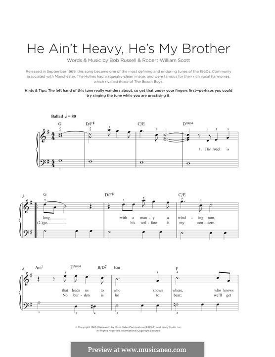 He Ain't Heavy, He's My Brother: Für Klavier by Bobby Scott