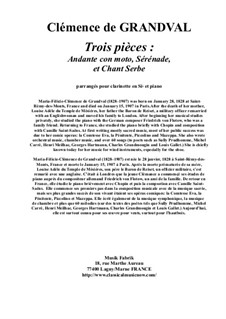 Trois Pièces: Andante, Sérénade et Chant Serbe: Für Klarinette und Klavier by Marie Grandval