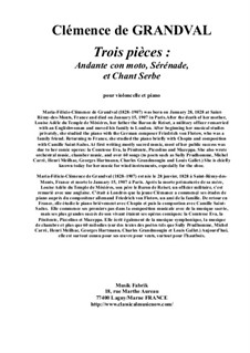 Trois Pièces: Andante, Sérénade et Chant Serbe: Für Cello und Klavier by Marie Grandval