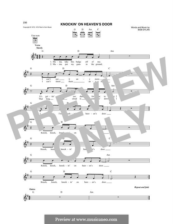 Knockin' on Heaven's Door: For mandolin by Bob Dylan