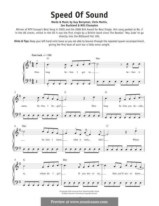 Speed of Sound (Coldplay): Für Klavier by Chris Martin, Guy Berryman, Jonny Buckland, Will Champion