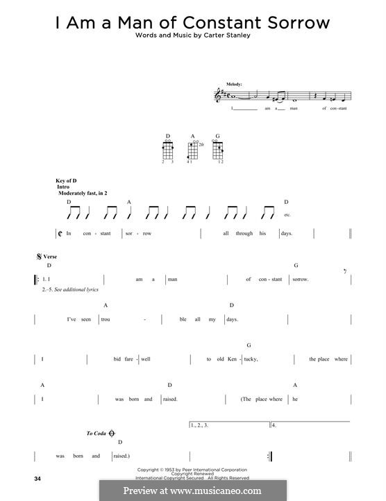 I am a Man of Constant Sorrow (The Soggy Bottom Boys): For mandolin by Carter Stanley