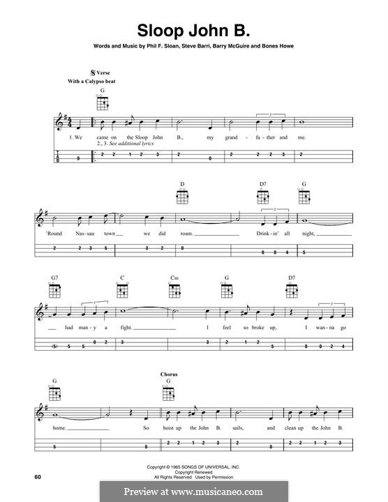 Sloop John B. (Barry McGuire): For mandolin by P.F. Sloan, Steve Barri, Bones Howe, Barry McGuire