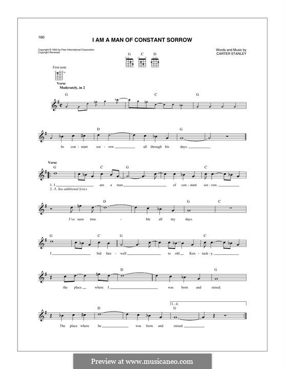 I am a Man of Constant Sorrow (The Soggy Bottom Boys): For mandolin by Carter Stanley