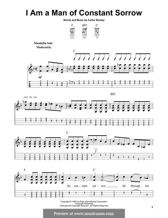 I am a Man of Constant Sorrow (The Soggy Bottom Boys): For mandolin by Carter Stanley