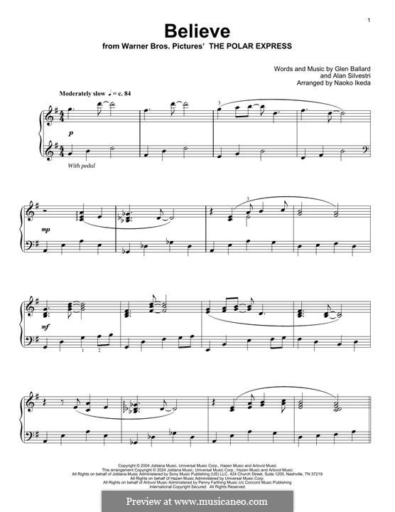 Believe (from The Polar Express): Für Klavier by Alan Silvestri, Glen Ballard