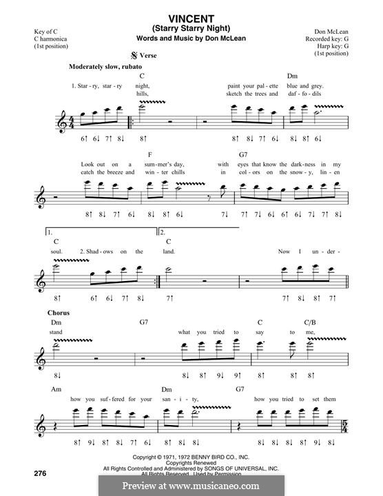 Vincent (Starry Starry Night): For harmonica by Don McLean