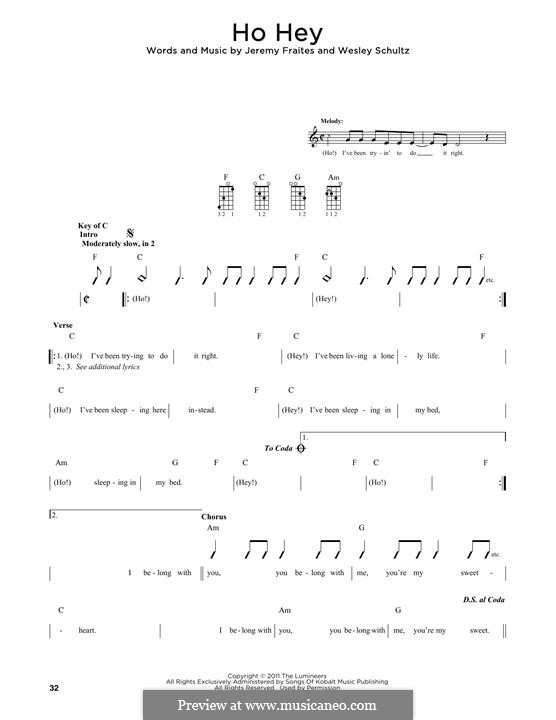 Ho Hey (The Lumineers): For mandolin by Jeremy Fraites, Wesley Schultz