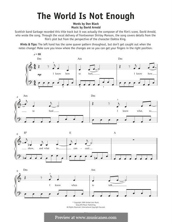 The World Is Not Enough (Garbage): Für Klavier by David Arnold