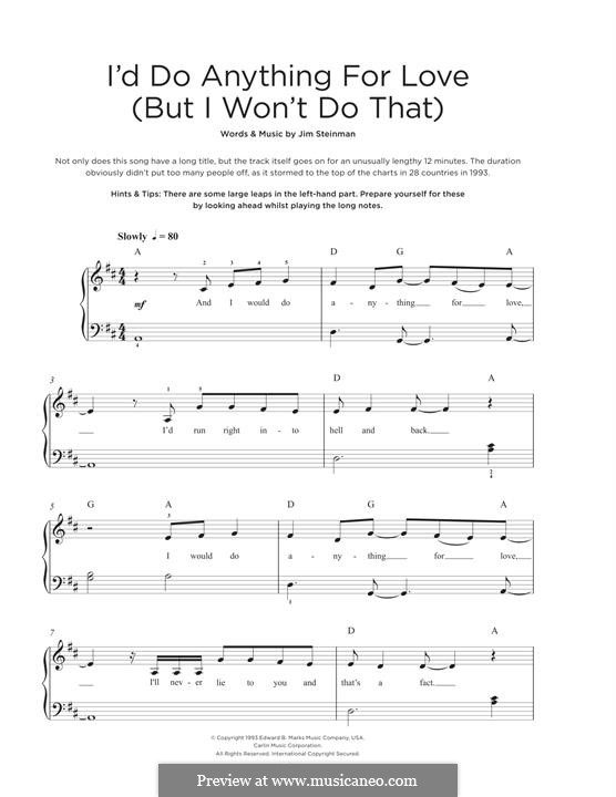 I'd Do Anything for Love (But I Won't Do That): Für Klavier by Jim Steinman