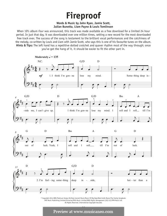 Fireproof (One Direction): Für Klavier by Julian Bunetta, Jamie Scott, Louis Tomlinson, Liam Payne, John Henry Ryan