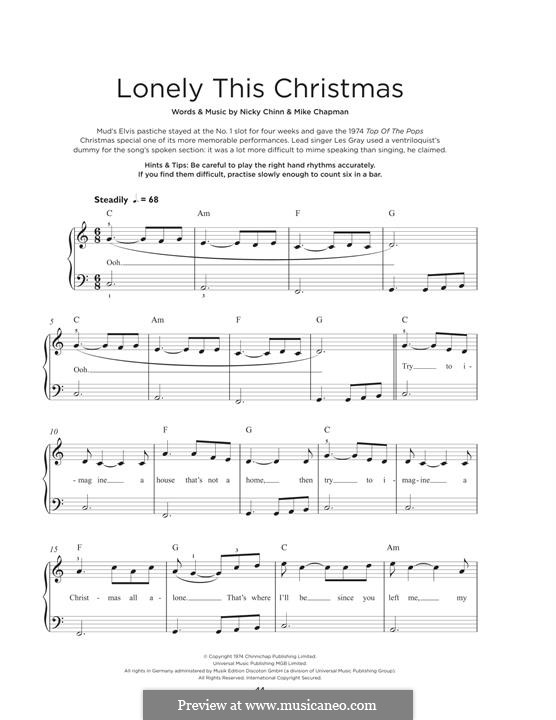 Lonely This Christmas (Mud): Für Klavier by Mike Chapman, Nicky Chinn