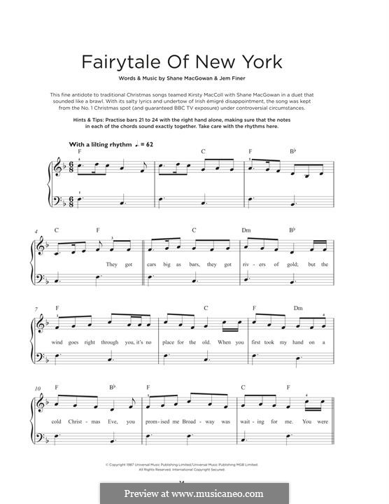 Fairytale of New York (The Pogues & Kirsty MacColl): Für Klavier by Jem Finer, Shane MacGowan
