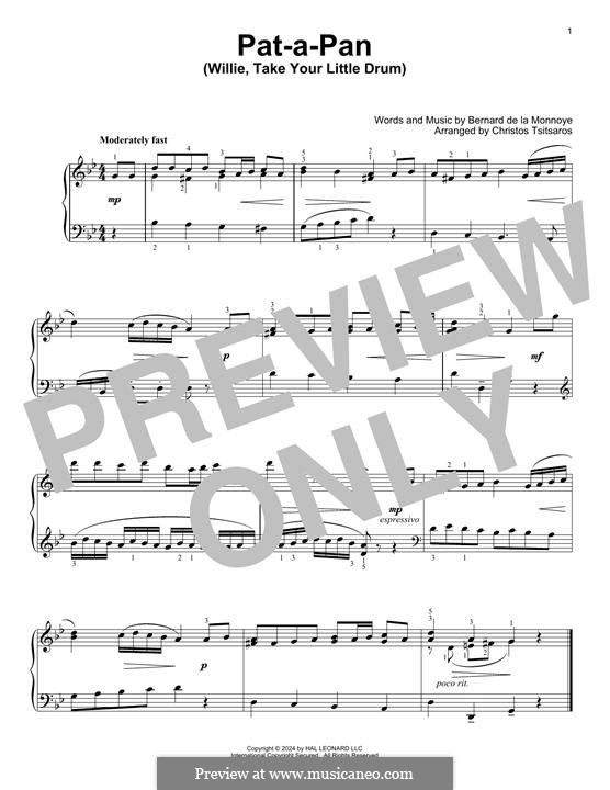 Pat-a-Pan (Willie, Take Your Little Drum): Für Klavier by Bernard de la Monnoye