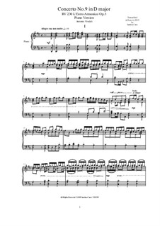 Konzert für Violine und Streicher Nr.9 in D-Dur, RV 230: Bearbeitung für Klavier by Antonio Vivaldi